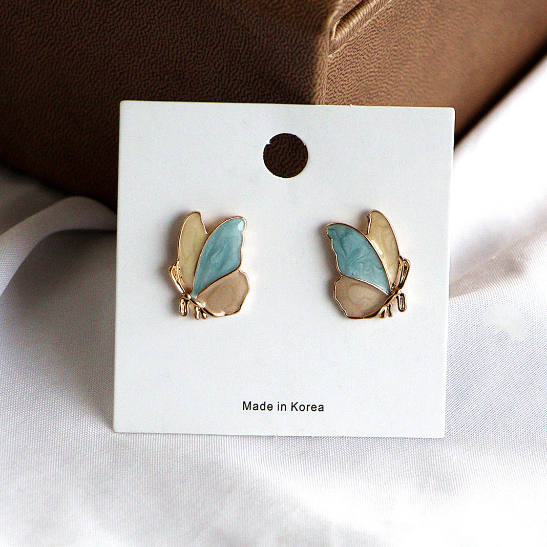 sweet butterfly alloy enamel ear studs