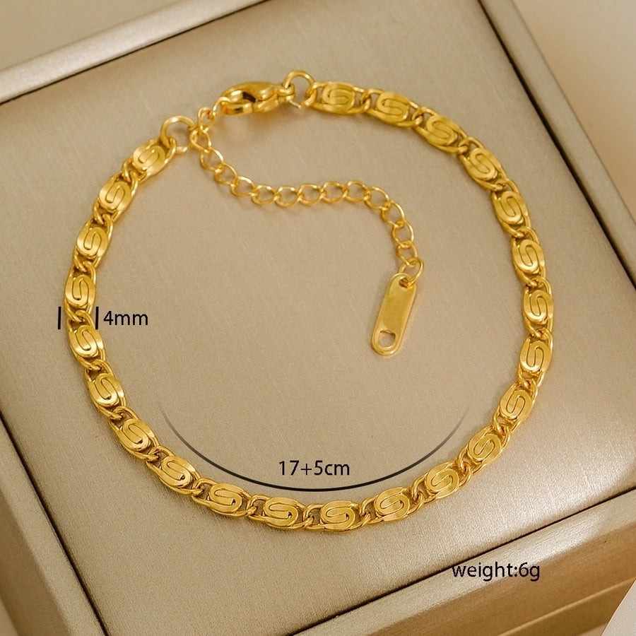 Letter Solid Color Stainless Steel Bracelets