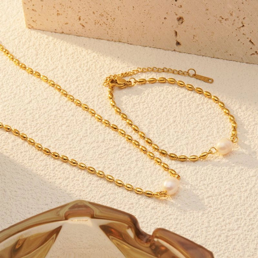 Geometric Stainless Steel Pearl Jewelry Set