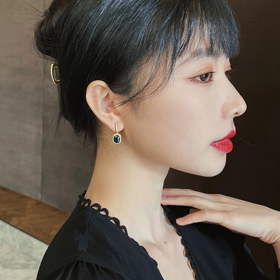 geometric alloy rhinestone earrings