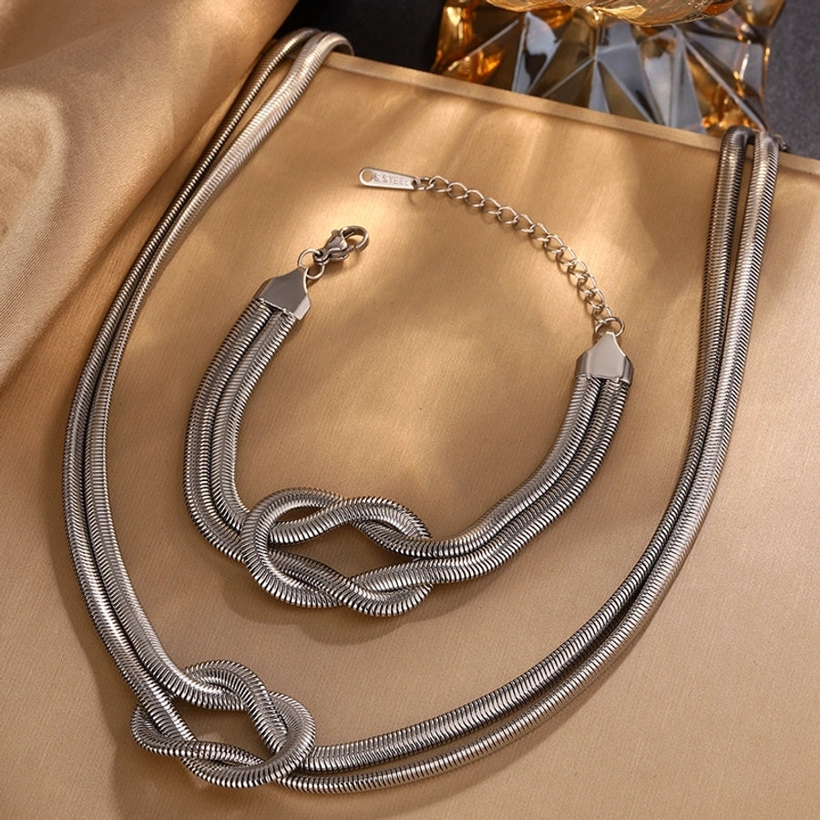 Knot Stainless Steel Bracelets Necklace Jewelry Set