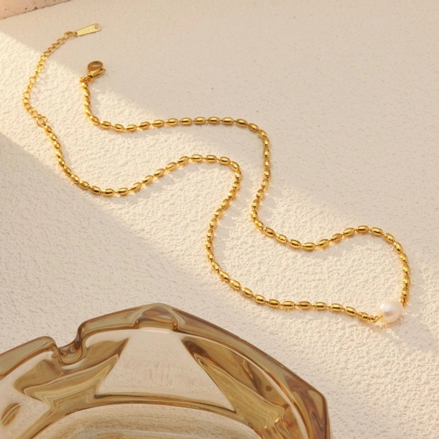 Geometric Stainless Steel Pearl Jewelry Set