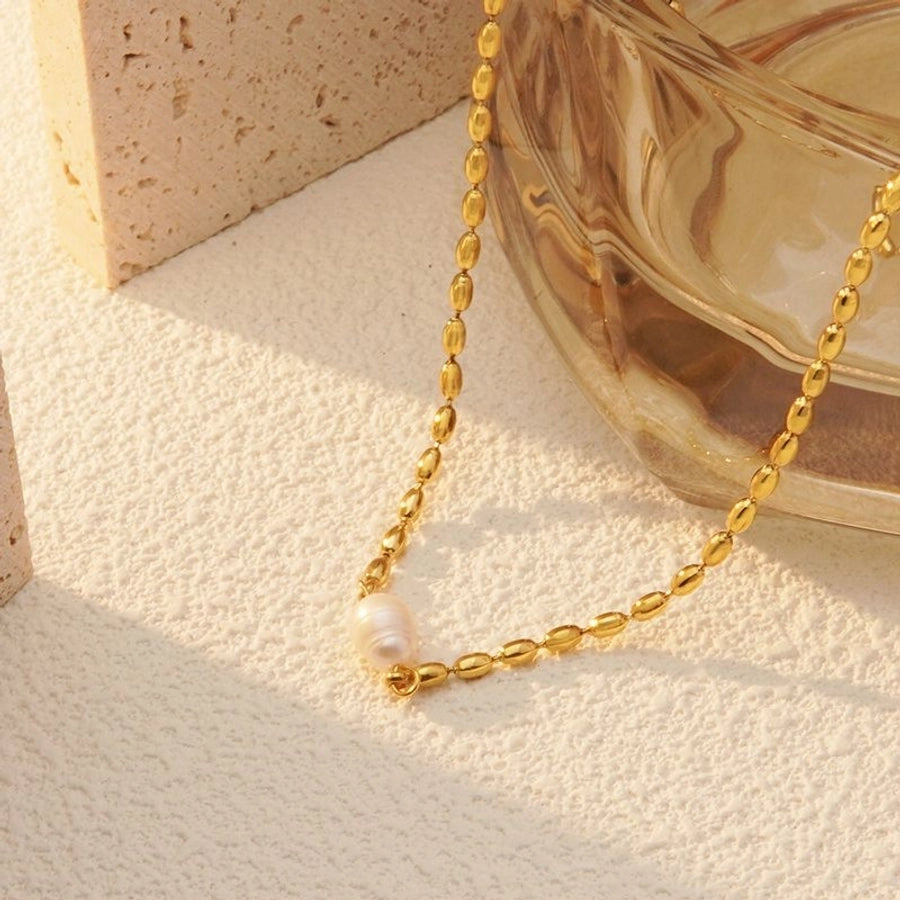 Geometric Stainless Steel Pearl Jewelry Set