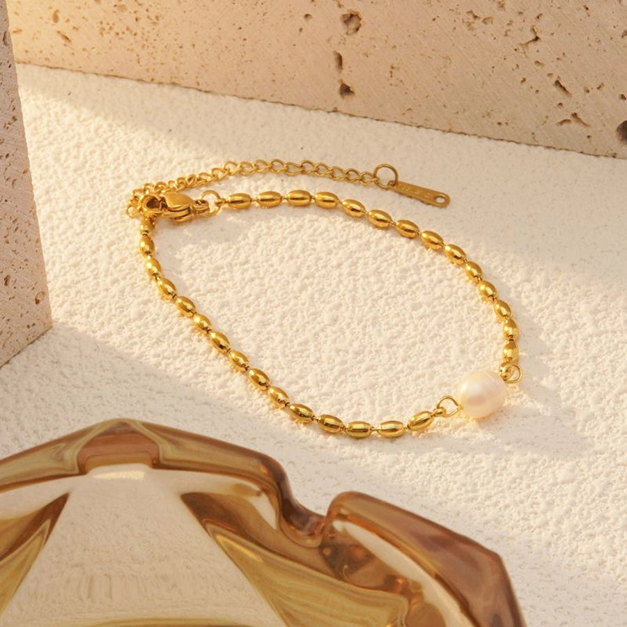 Geometric Stainless Steel Pearl Jewelry Set