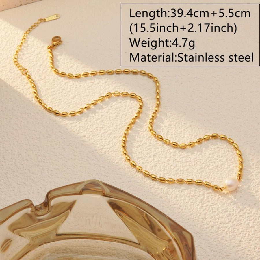 Geometric Stainless Steel Pearl Jewelry Set