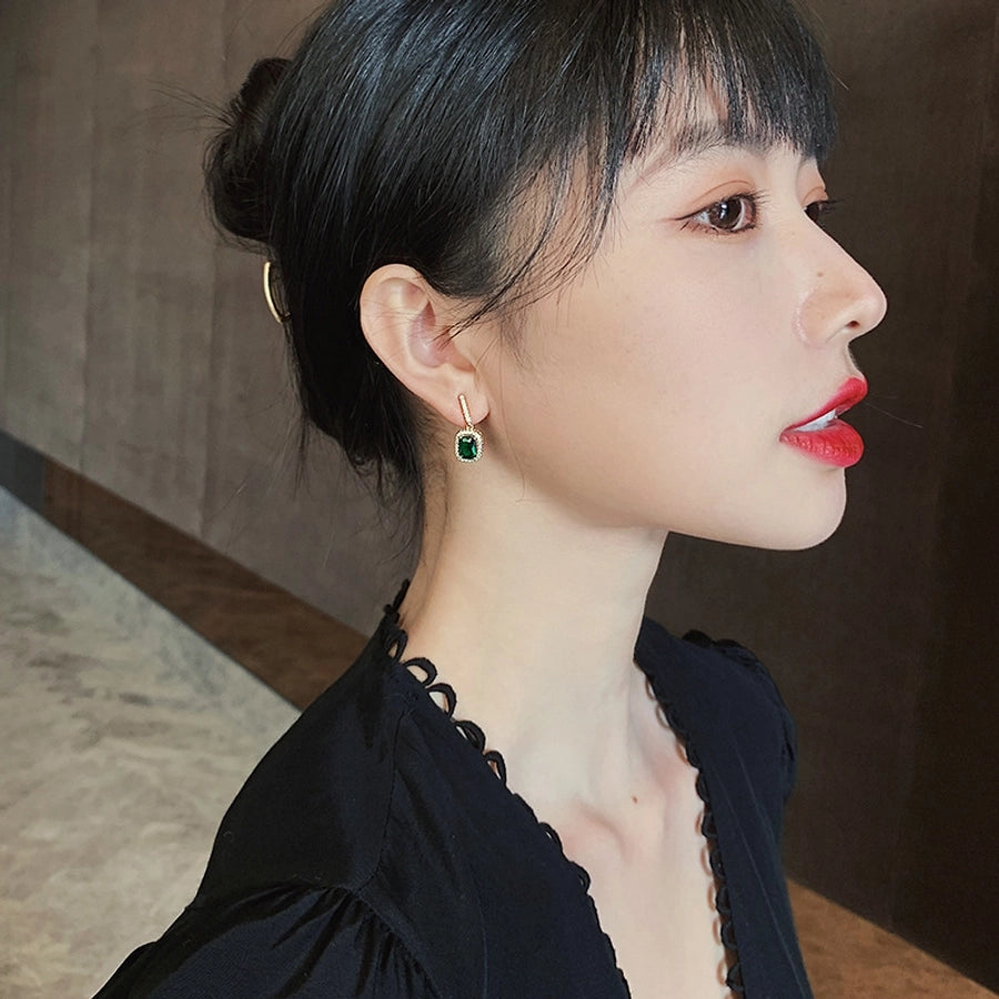 geometric alloy rhinestone earrings