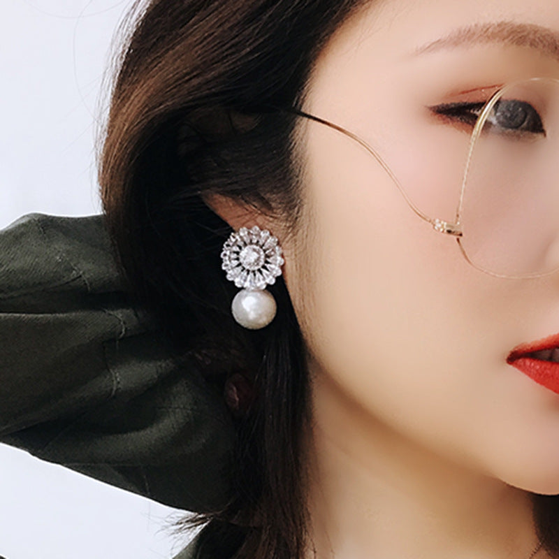 flower pearl zircon earrings