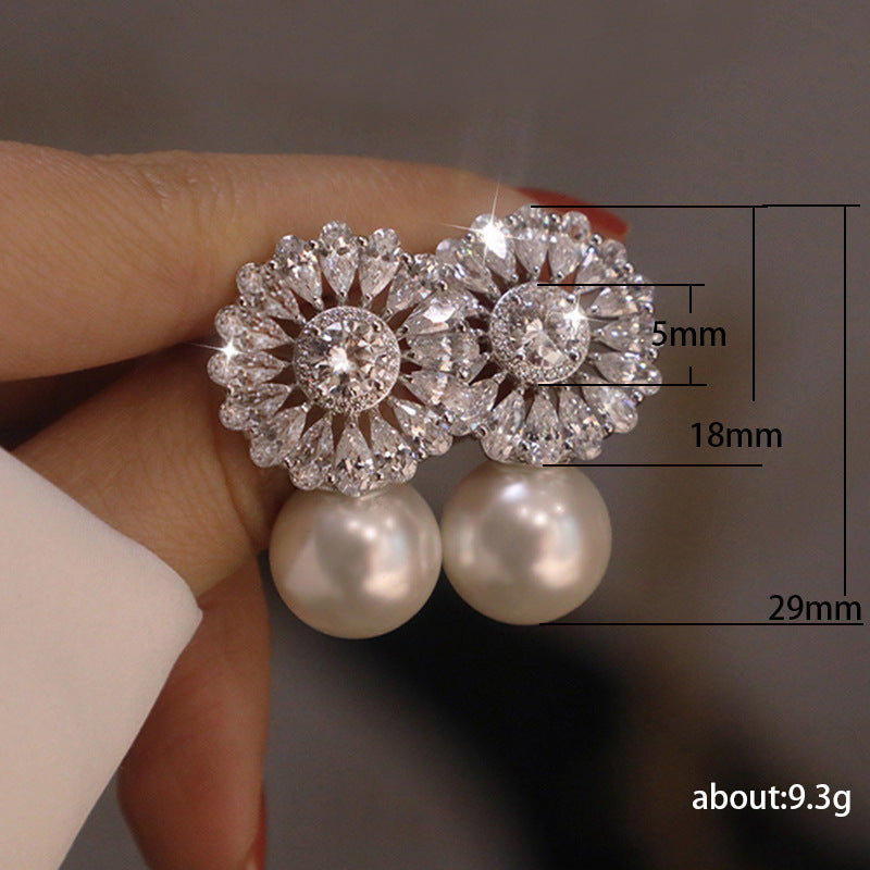 flower pearl zircon earrings