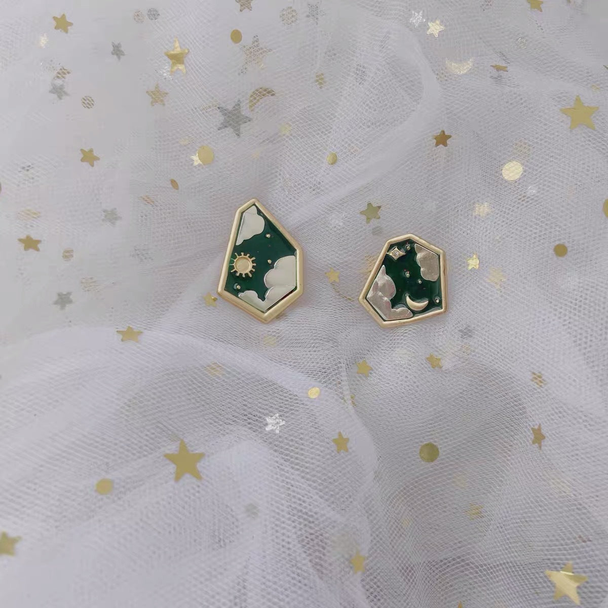 retro sun alloy enamel ear studs 1 pair