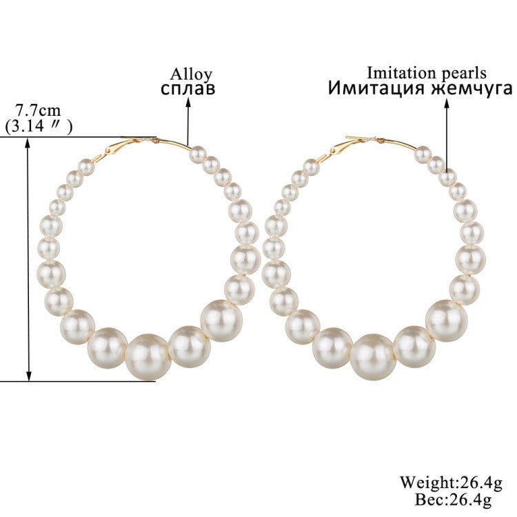retro oversized artificial pearl big ear hoop