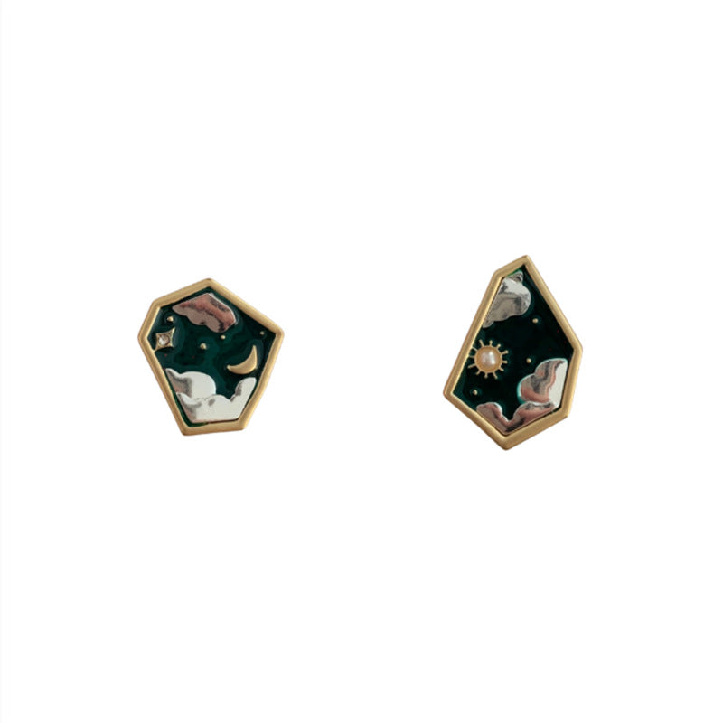 retro sun alloy enamel ear studs 1 pair