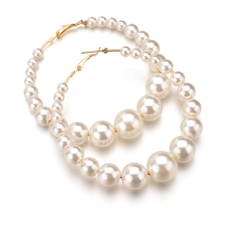 retro oversized artificial pearl big ear hoop