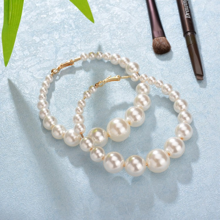 retro oversized artificial pearl big ear hoop