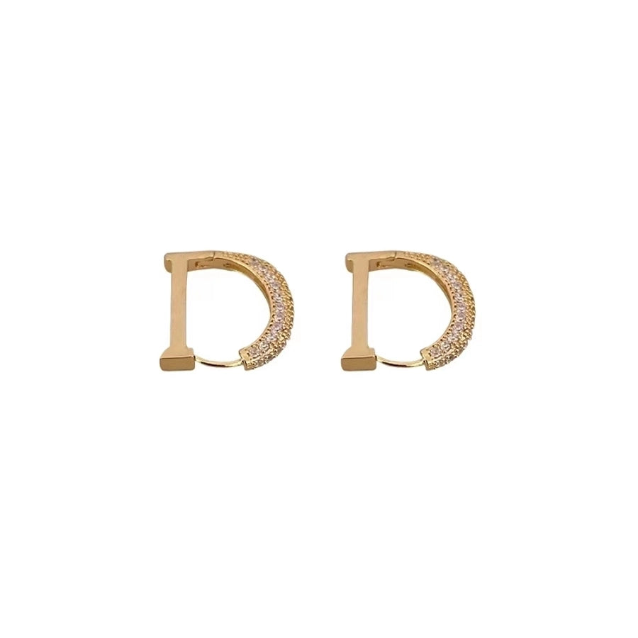 shiny letter alloy inlay zircon earrings