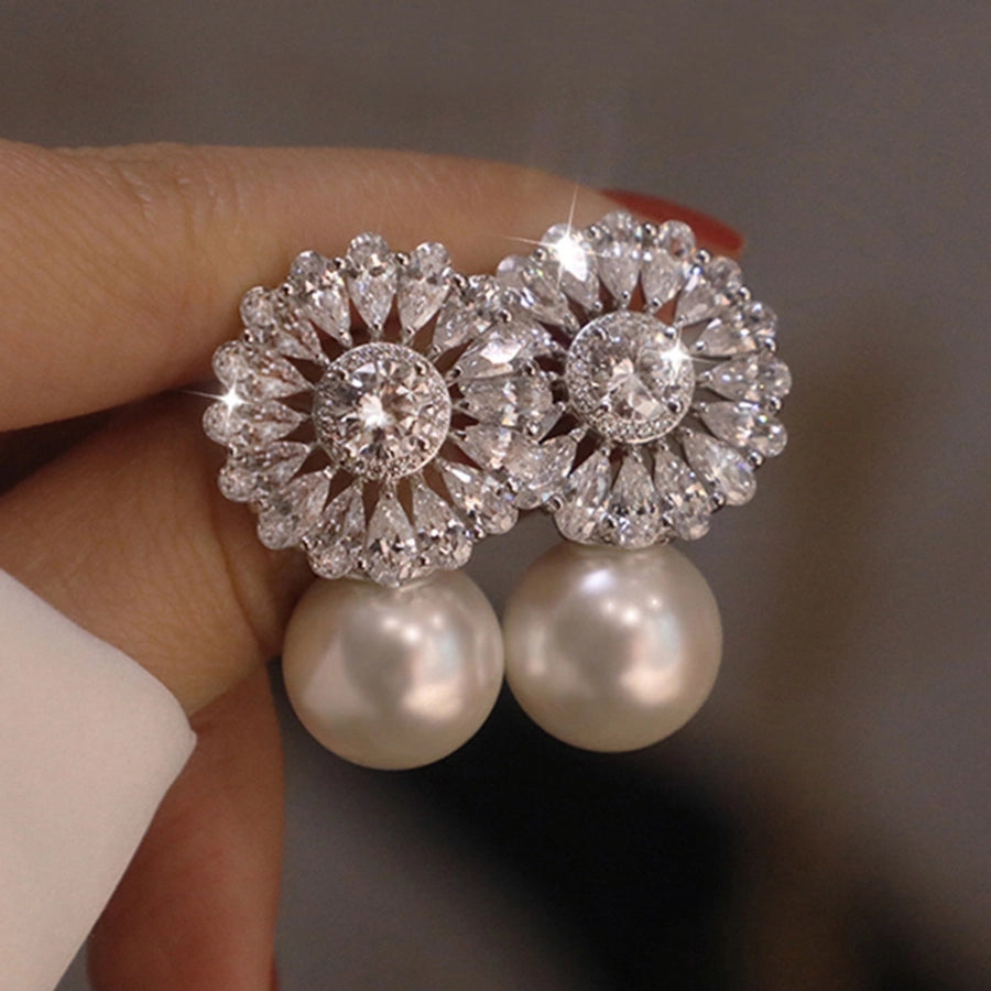 flower pearl zircon earrings