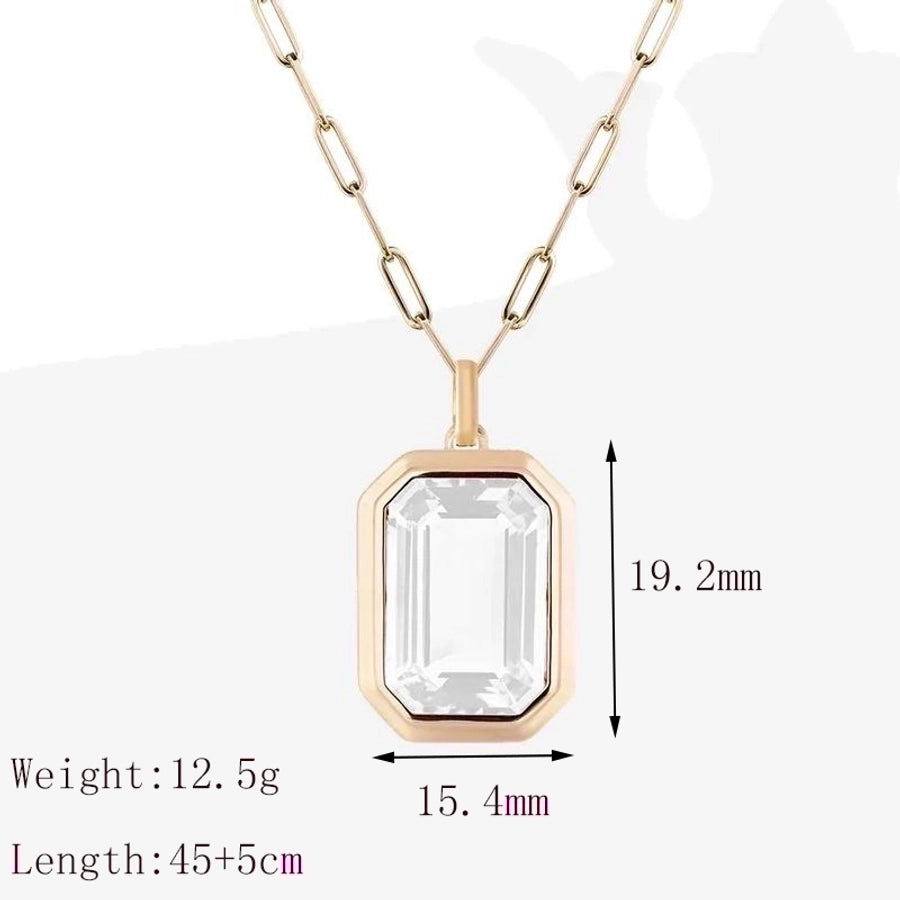Square Stainless Steel Zircon Necklace