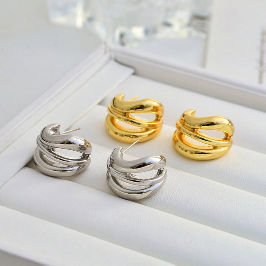 geometric copper ear studs