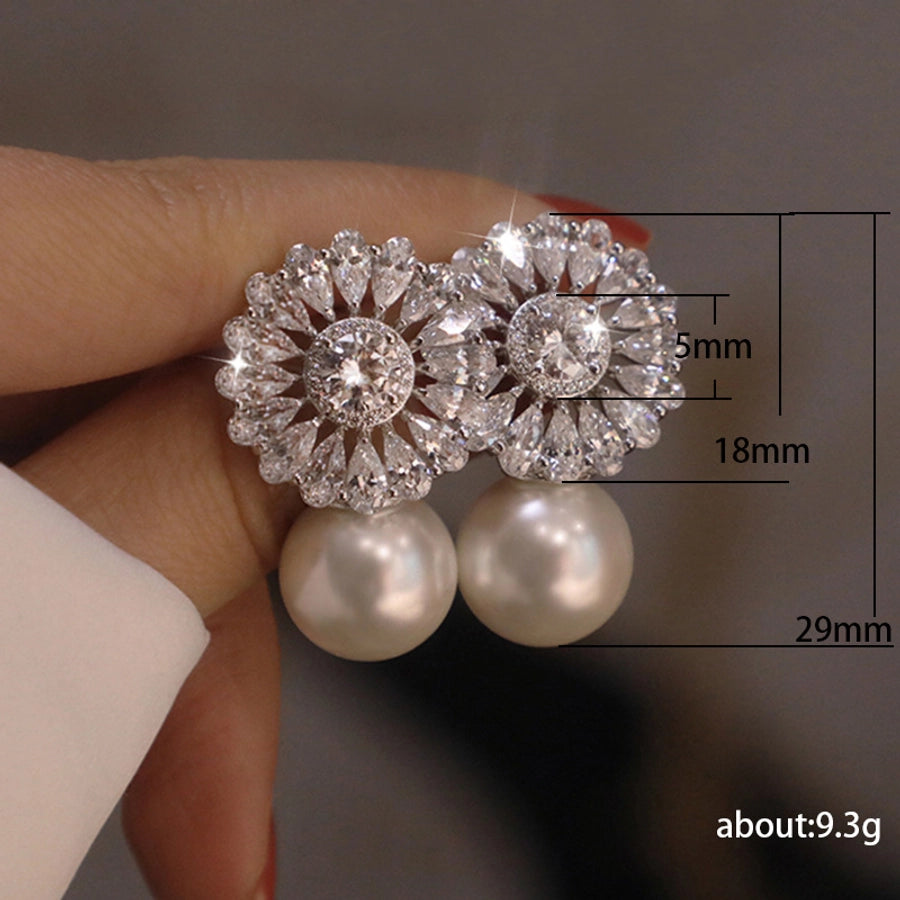 flower pearl zircon earrings