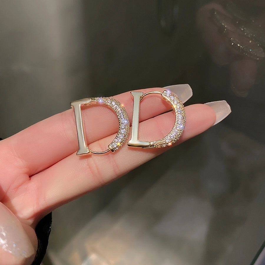 shiny letter alloy inlay zircon earrings
