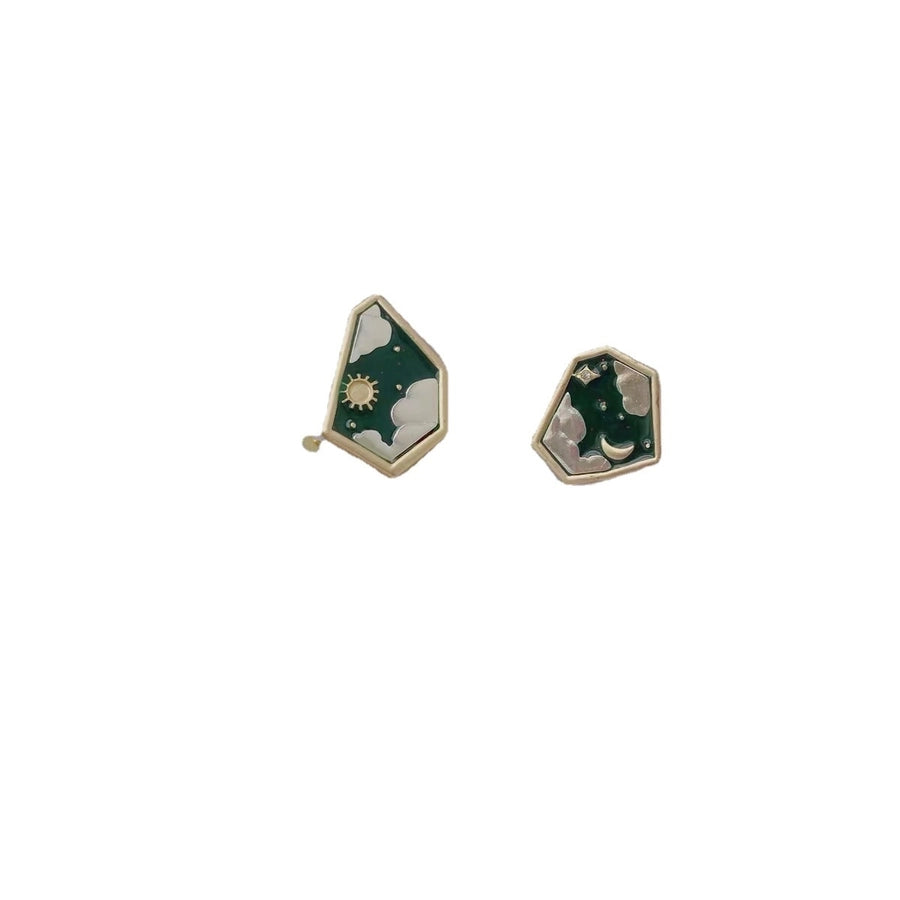 retro sun alloy enamel ear studs 1 pair