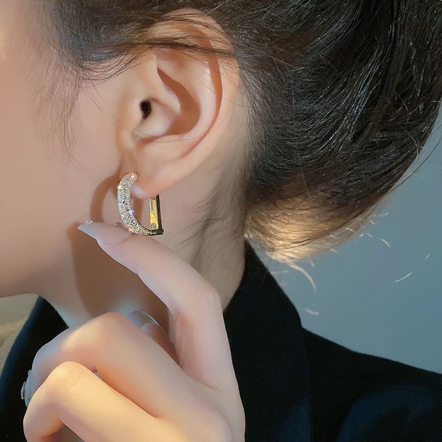 shiny letter alloy inlay zircon earrings