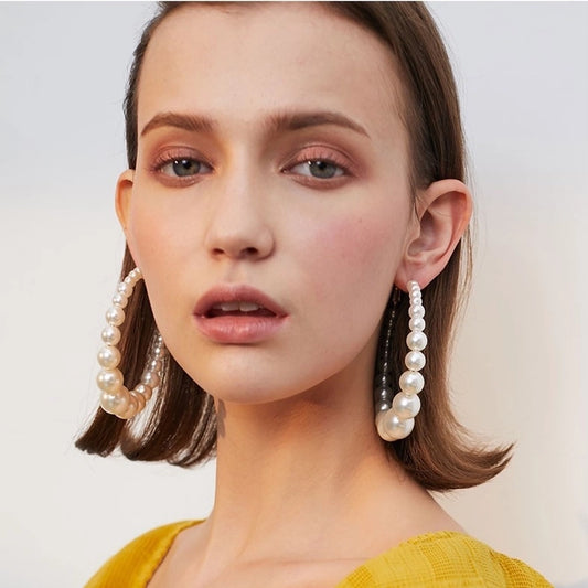 retro oversized artificial pearl big ear hoop