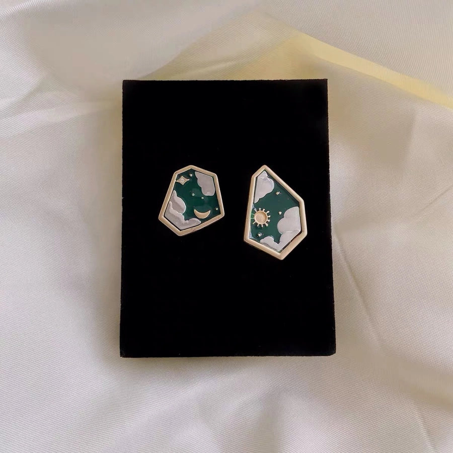 retro sun alloy enamel ear studs 1 pair