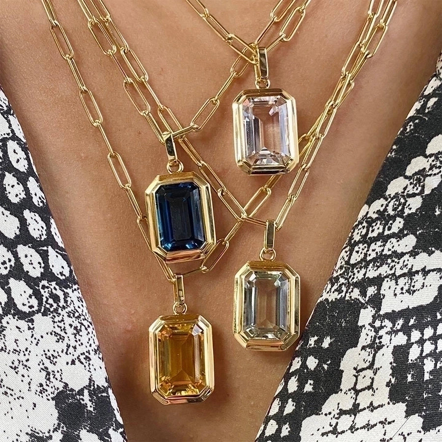 Square Stainless Steel Zircon Necklace