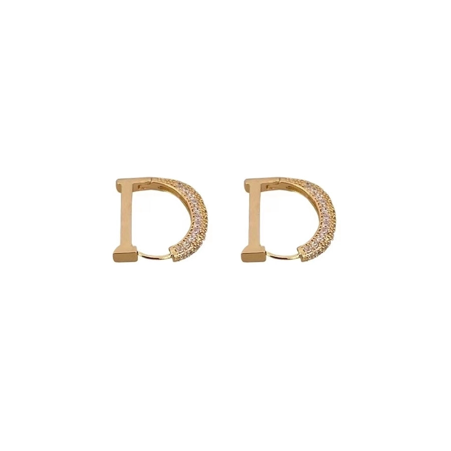 shiny letter alloy inlay zircon earrings