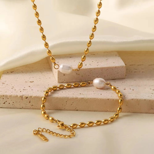 Geometric Stainless Steel Pearl Jewelry Set