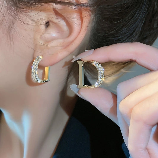 shiny letter alloy inlay zircon earrings