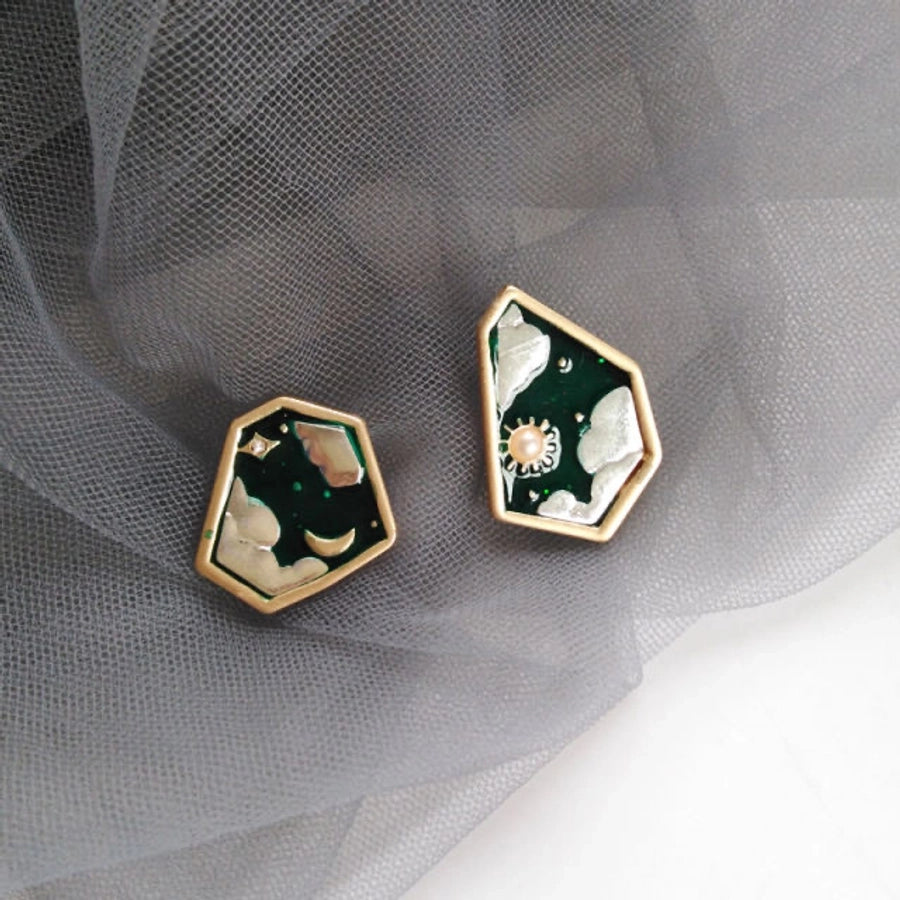 retro sun alloy enamel ear studs 1 pair