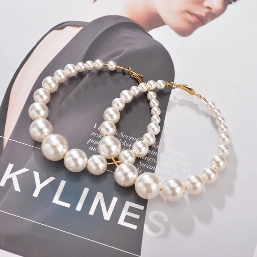 retro oversized artificial pearl big ear hoop