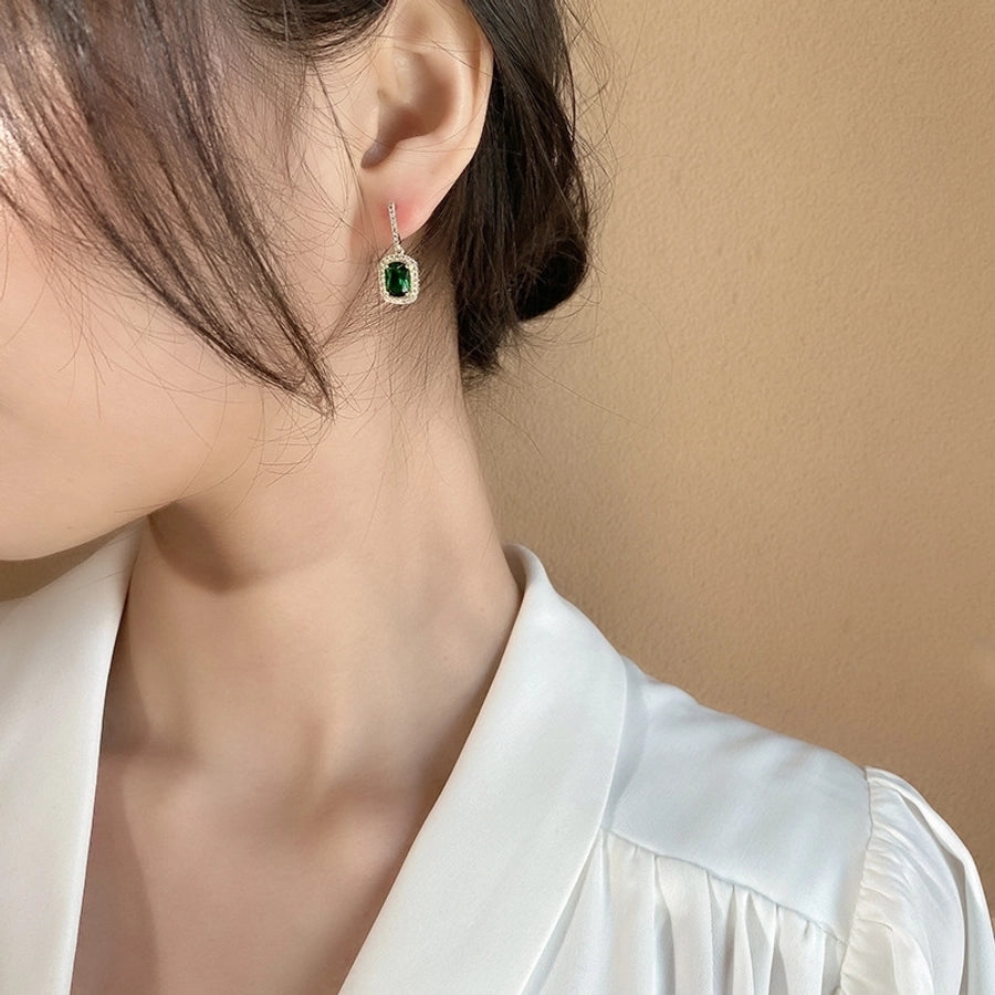 Geometric Plating Alloy Artificial Gemstones Drop Earrings