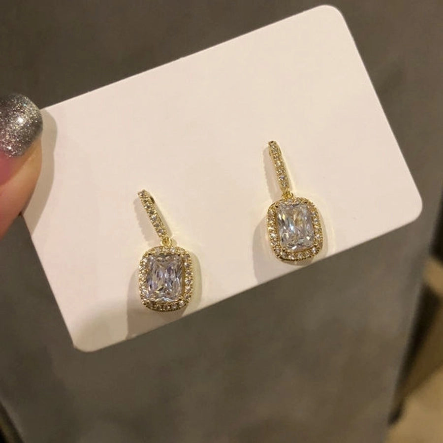 Geometric Plating Alloy Artificial Gemstones Drop Earrings