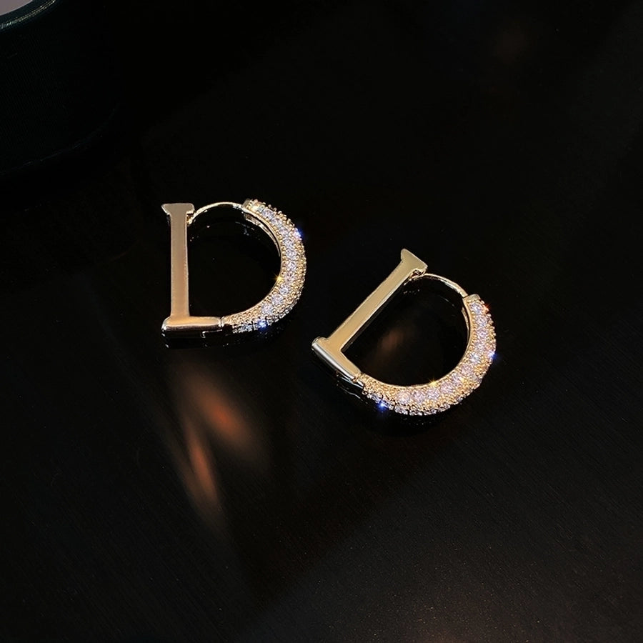 shiny letter alloy inlay zircon earrings