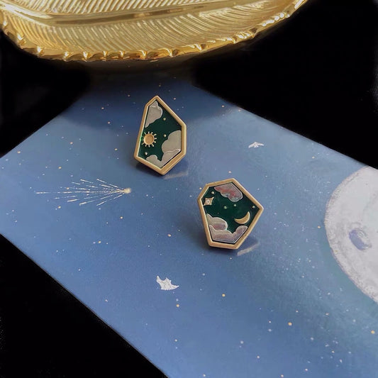 retro sun alloy enamel ear studs 1 pair