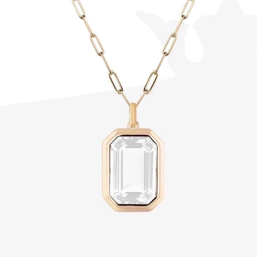 Square Stainless Steel Zircon Necklace