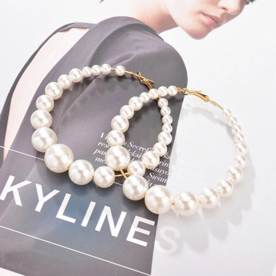retro oversized artificial pearl big ear hoop