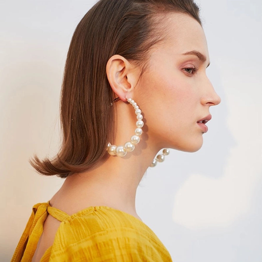 retro oversized artificial pearl big ear hoop