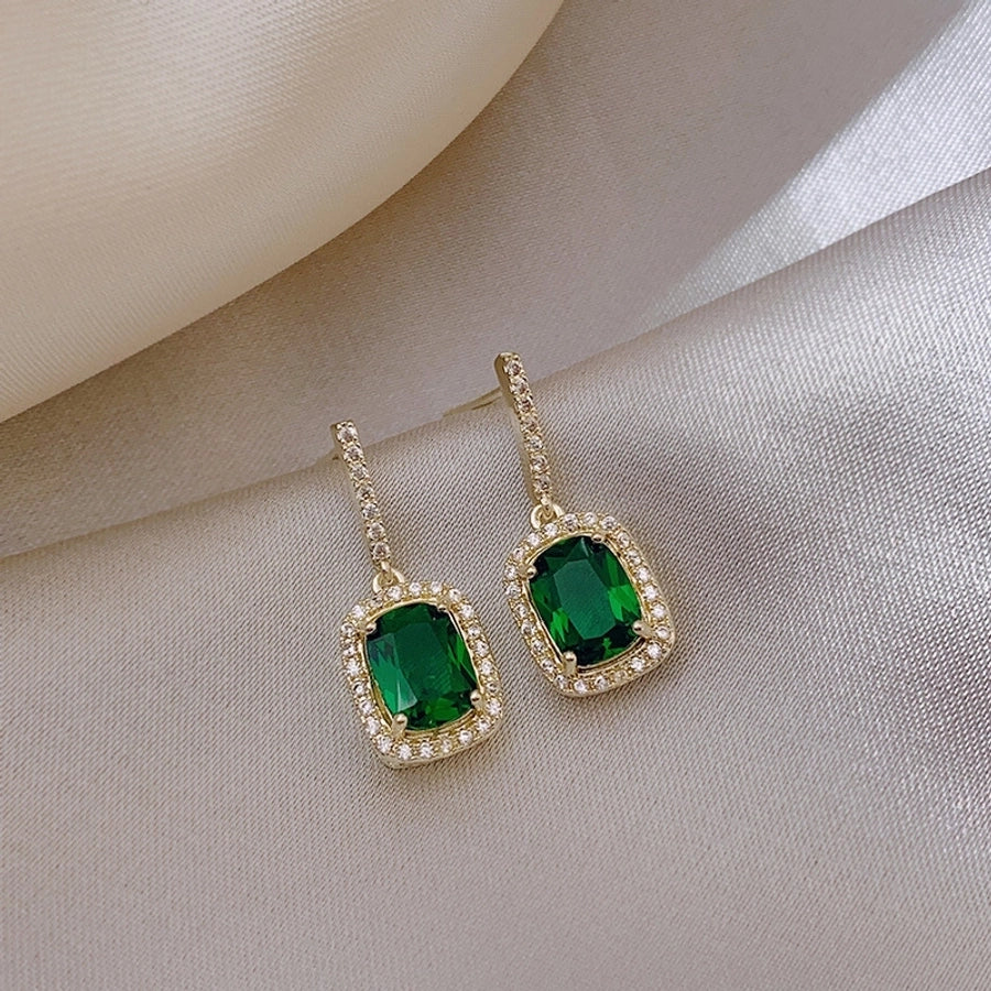 Geometric Plating Alloy Artificial Gemstones Drop Earrings