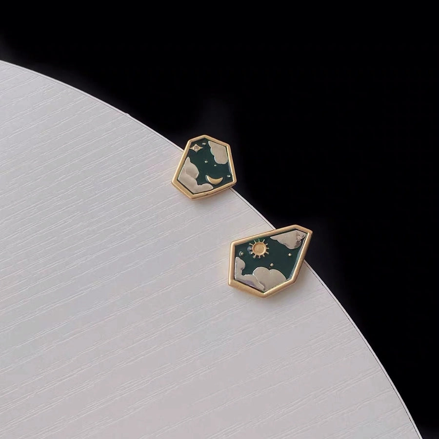retro sun alloy enamel ear studs 1 pair